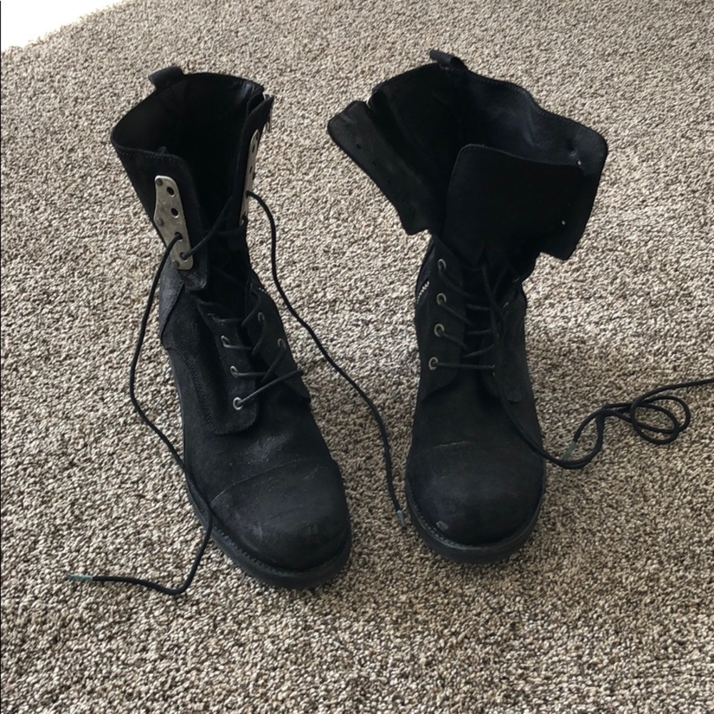 DIESEL Black Leather Lace-Up Boots